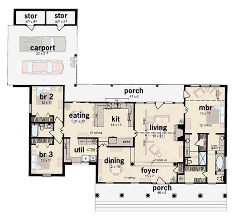 Floor Plan First Story of Colonial Plan #139-1107