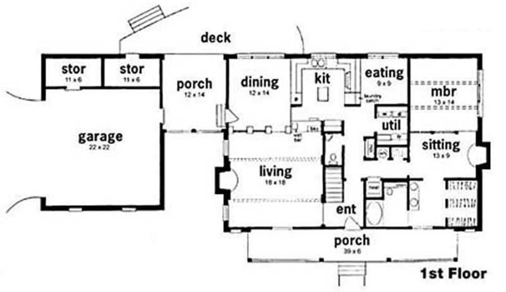 Floor Plan First Story of Country Plan #139-1114