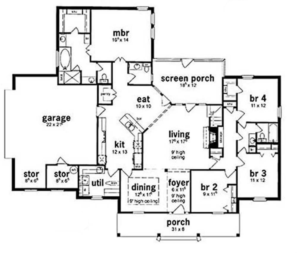 Floor Plan First Story of Country Plan #139-1121