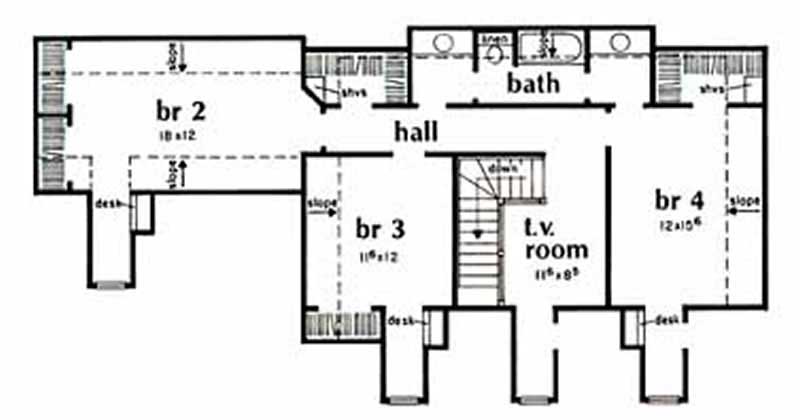 Floor Plan Second Story of Southern Plan #139-1124