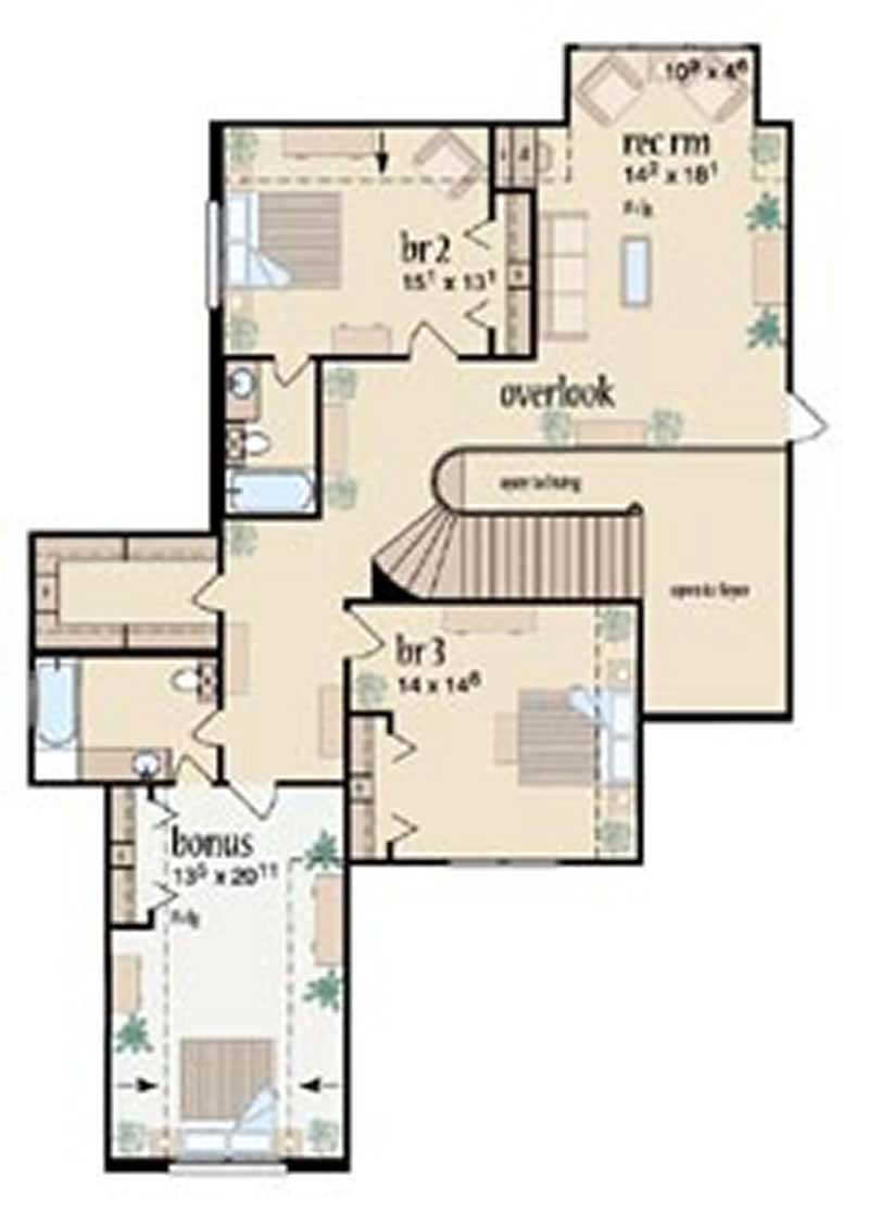 Floor Plan Second Story of European Plan #139-1125