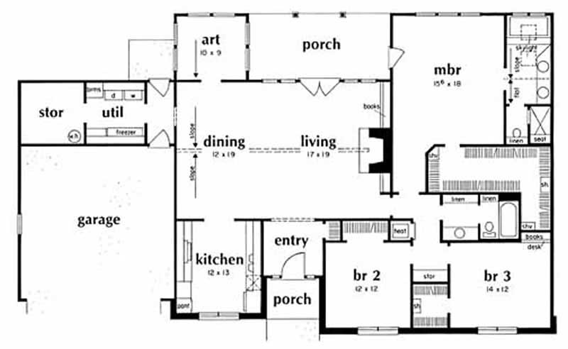 Floor Plan First Story of Ranch Plan #139-1149