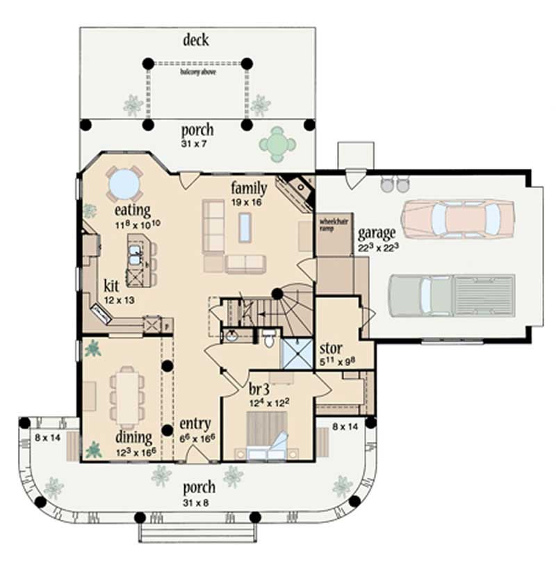 Floor Plan First Story of Country Plan #139-1152