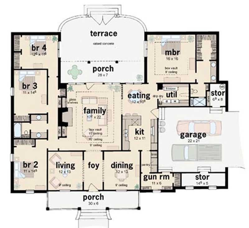 Floor Plan First Story of Country Plan #139-1153