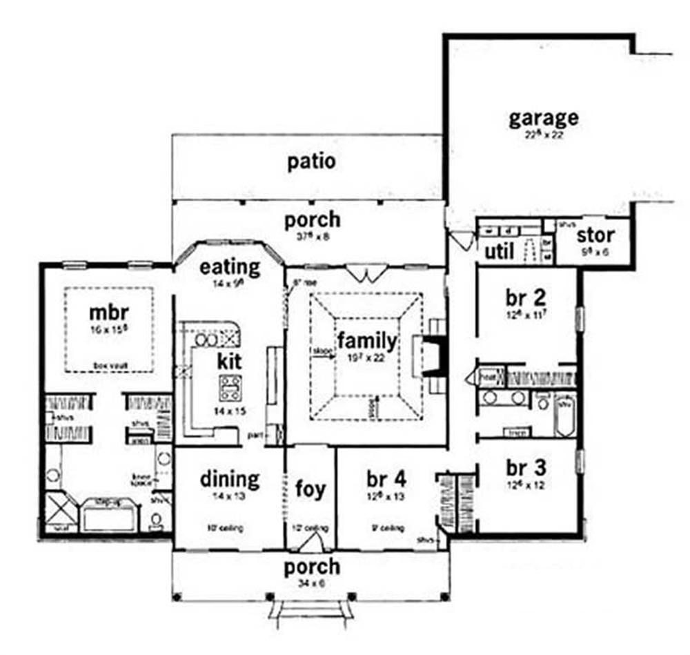 Floor Plan First Story of Colonial Plan #139-1154