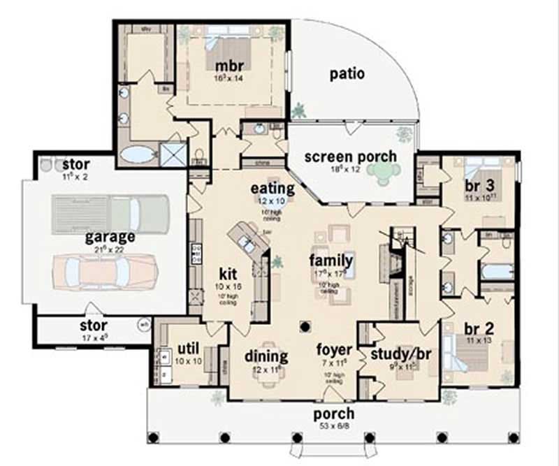 Floor Plan First Story of Colonial Plan #139-1157