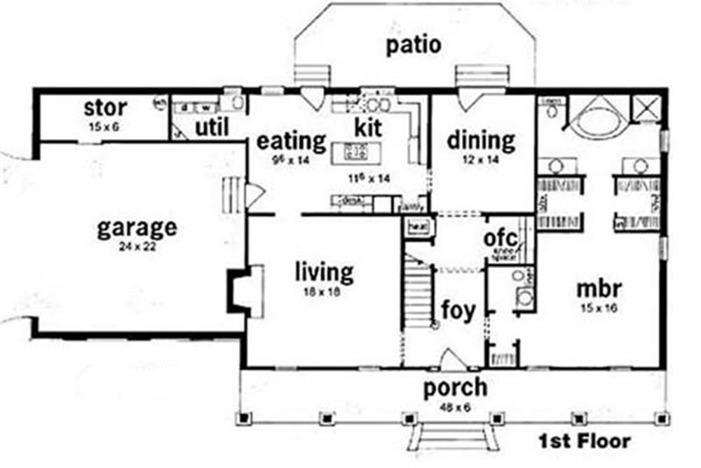 Floor Plan First Story of Colonial Plan #139-1158