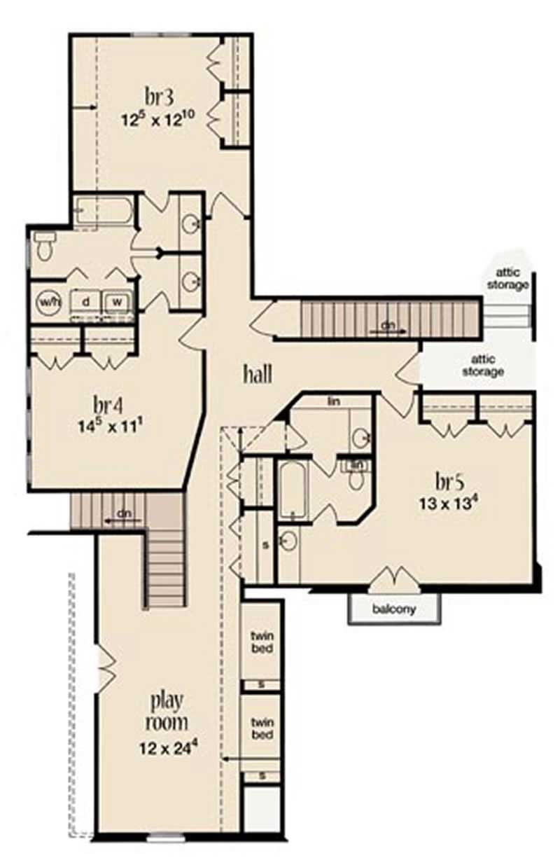 Floor Plan Second Story of Plan #139-1166