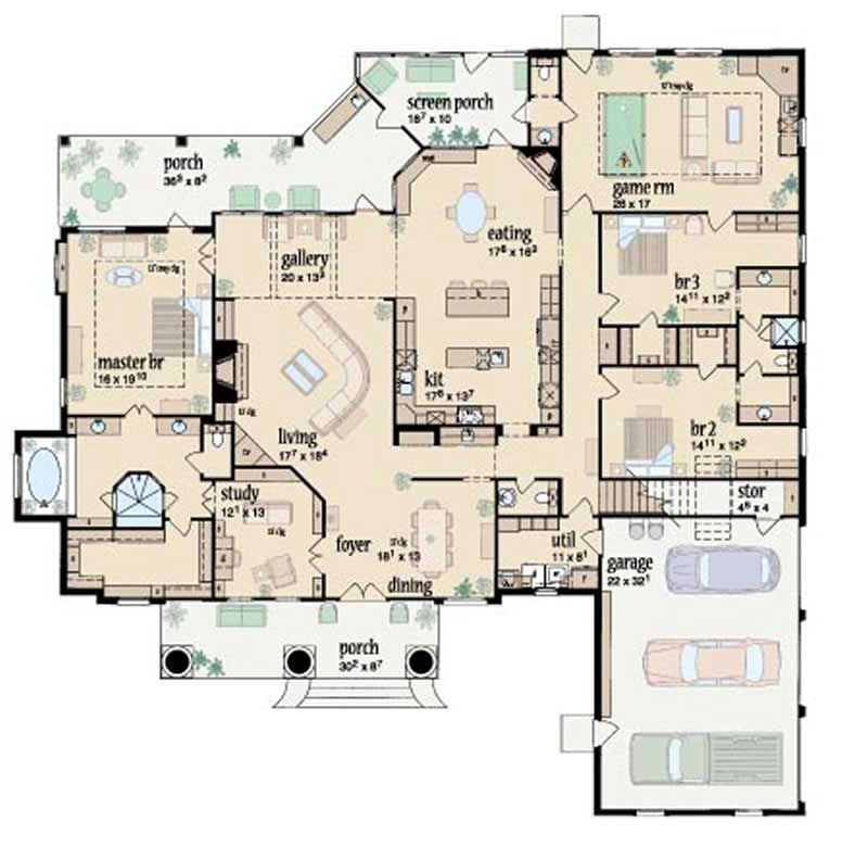 Floor Plan First Story of European Plan #139-1176