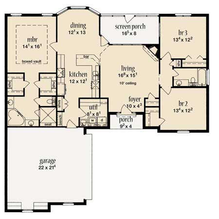 Floor Plan First Story of Country Plan #139-1180