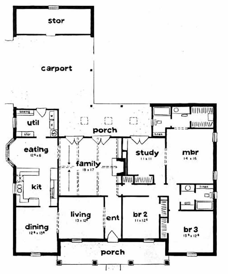 Floor Plan First Story of Farmhouse Plan #139-1186