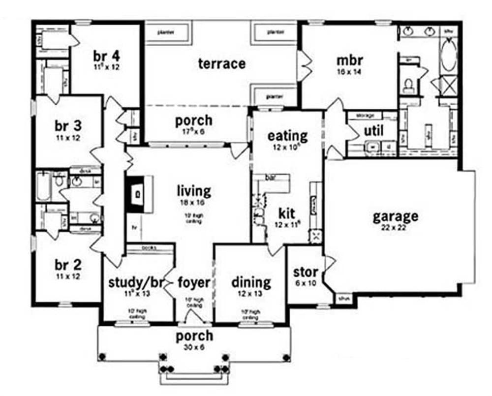Floor Plan First Story of Ranch Plan #139-1194