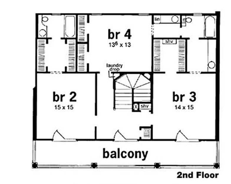 Floor Plan Second Story of European Plan #139-1199