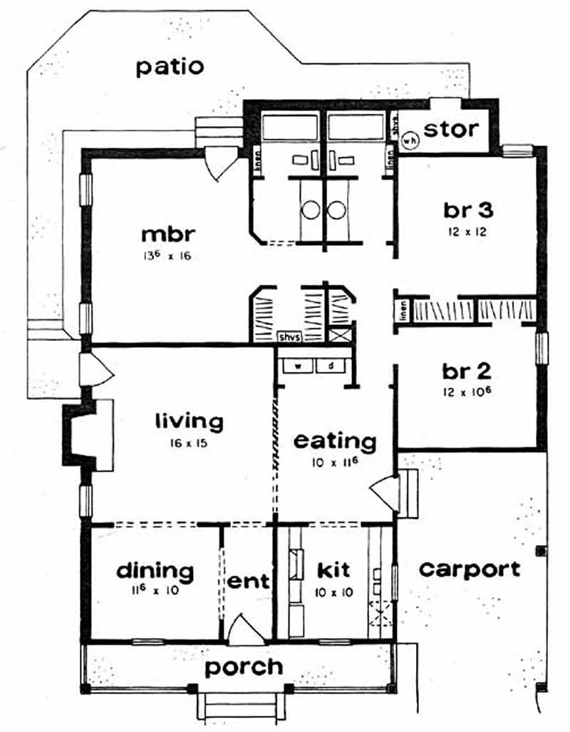 Floor Plan First Story of Ranch Plan #139-1204