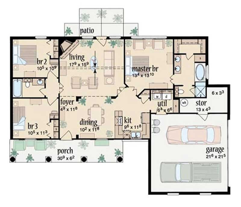 Floor Plan First Story of Country Plan #139-1206