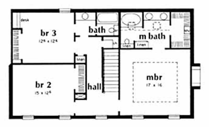 Floor Plan Second Story of Colonial Plan #139-1210