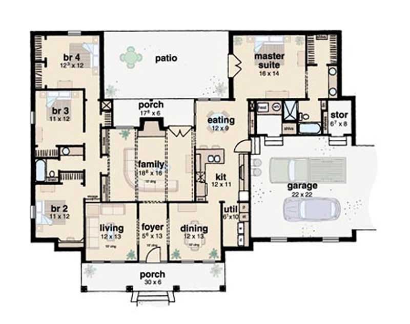 Floor Plan First Story of Farmhouse Plan #139-1212