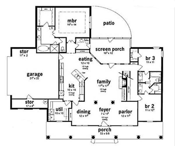 Floor Plan First Story of Colonial Plan #139-1213