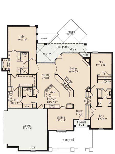 Floor Plan First Story of European Plan #139-1217