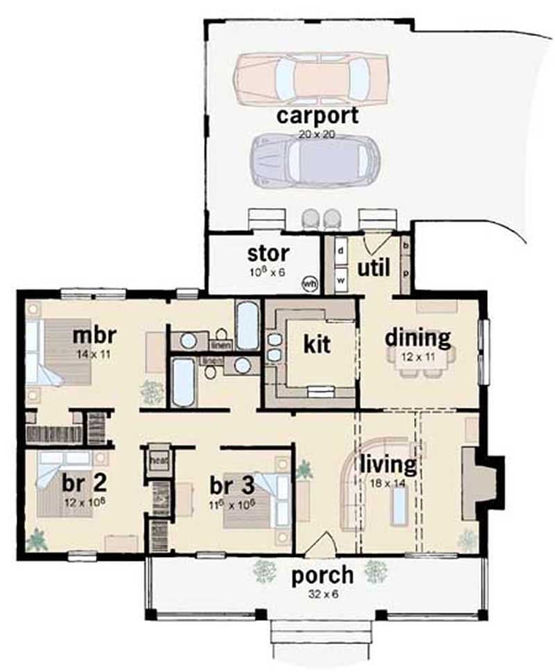 Floor Plan First Story of Country Plan #139-1221