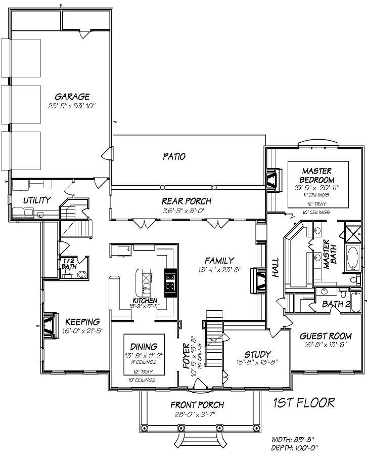 Floor Plan First Story of Country Plan #140-1008