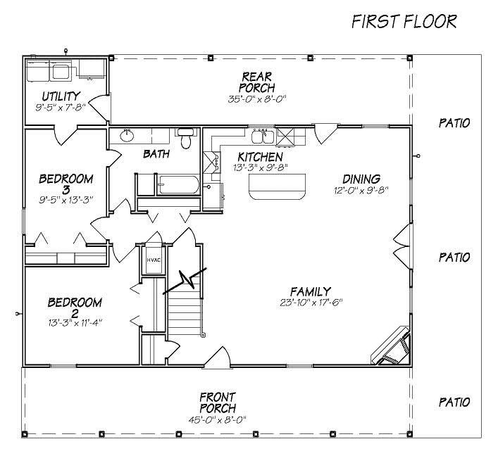 Floor Plan First Story of Cape Cod Plan #140-1010