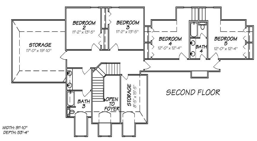 Floor Plan Second Story of European Plan #140-1015