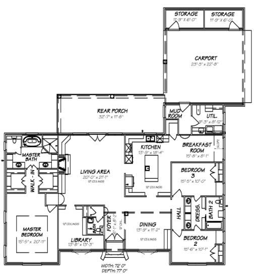 Floor Plan First Story of European Plan #140-1016