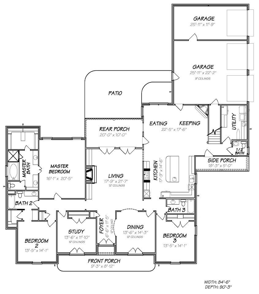 Floor Plan First Story of European Plan #140-1017
