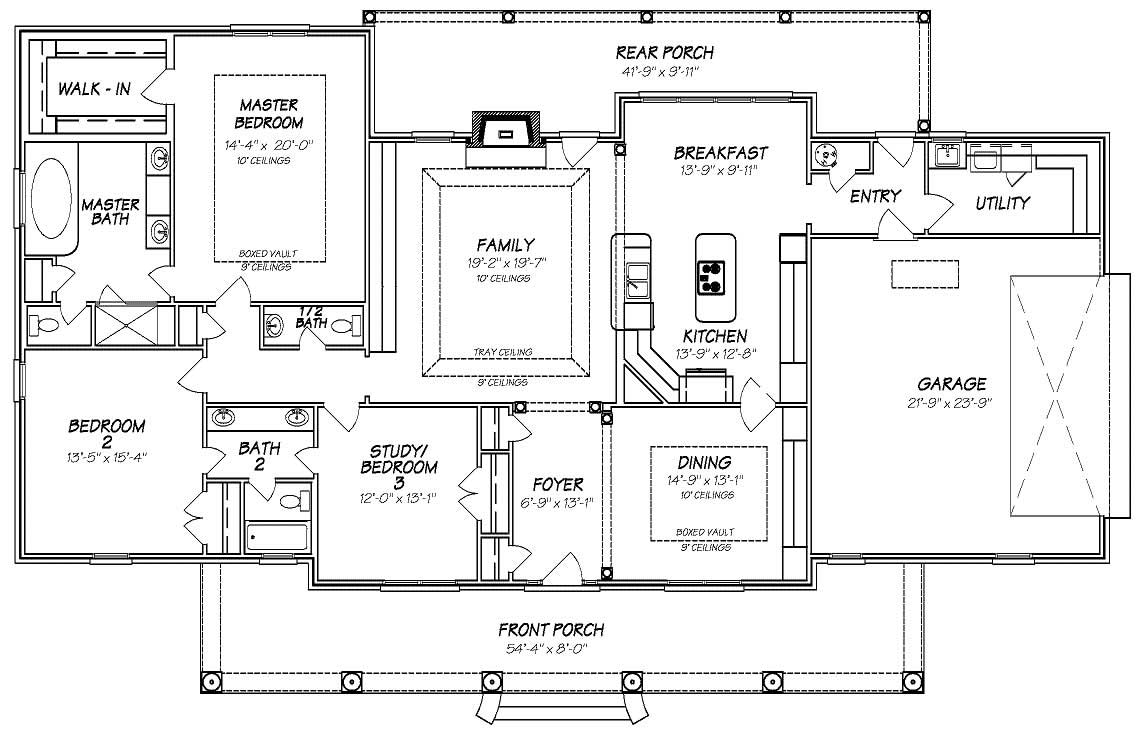 Floor Plan First Story of Southern Plan #140-1020