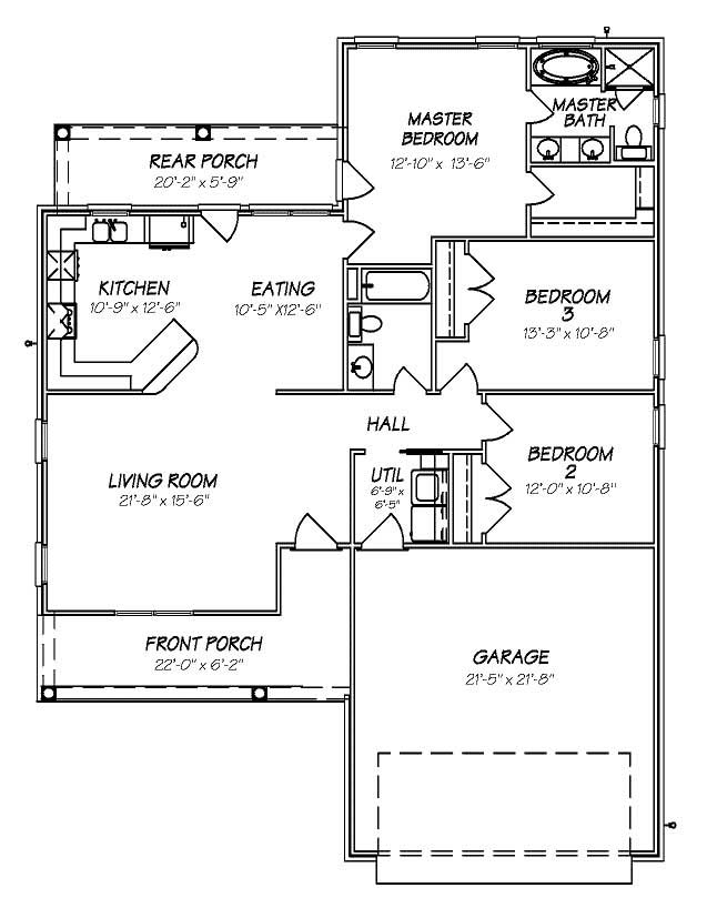 Floor Plan First Story of Bungalow Plan #140-1022