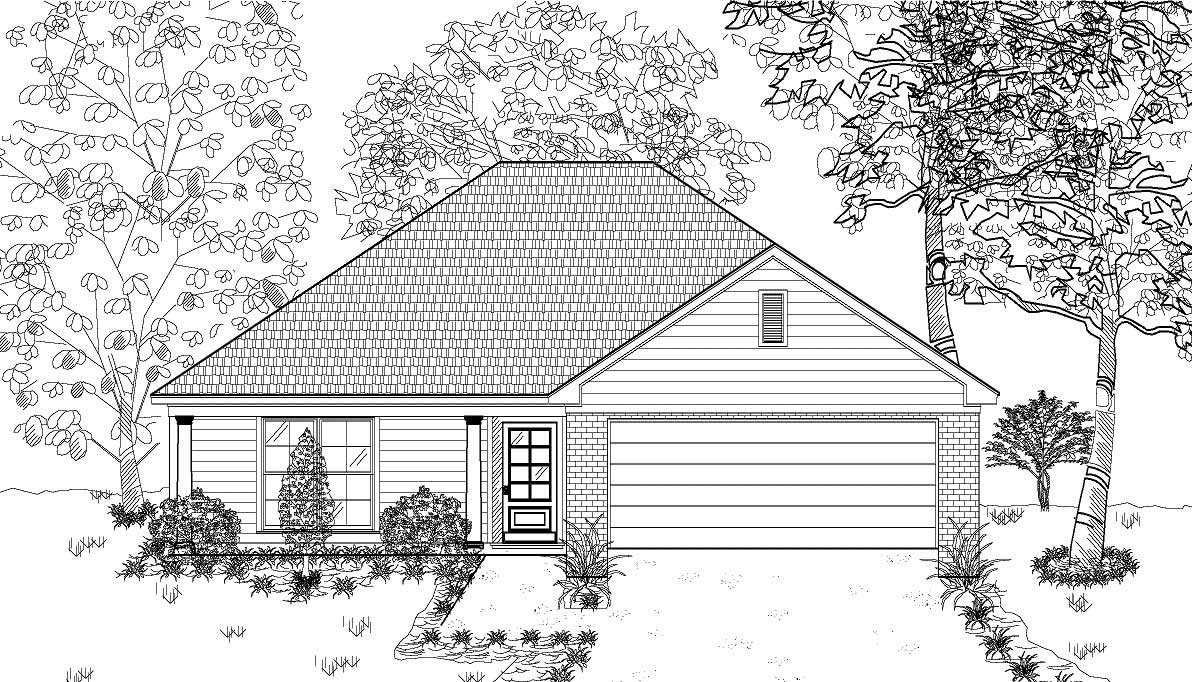 This is the black and white front elevation for these Small House Plans.