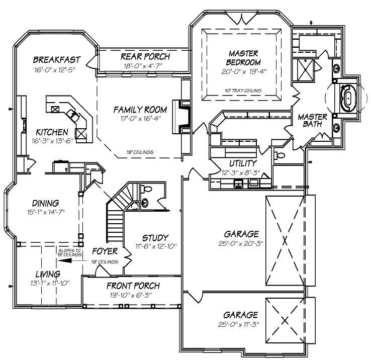 Floor Plan First Story of European Plan #140-1023