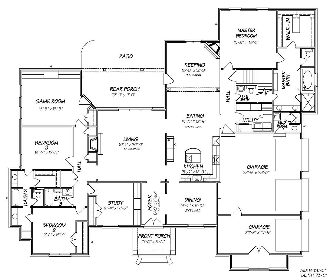 Floor Plan First Story of Country Plan #140-1025