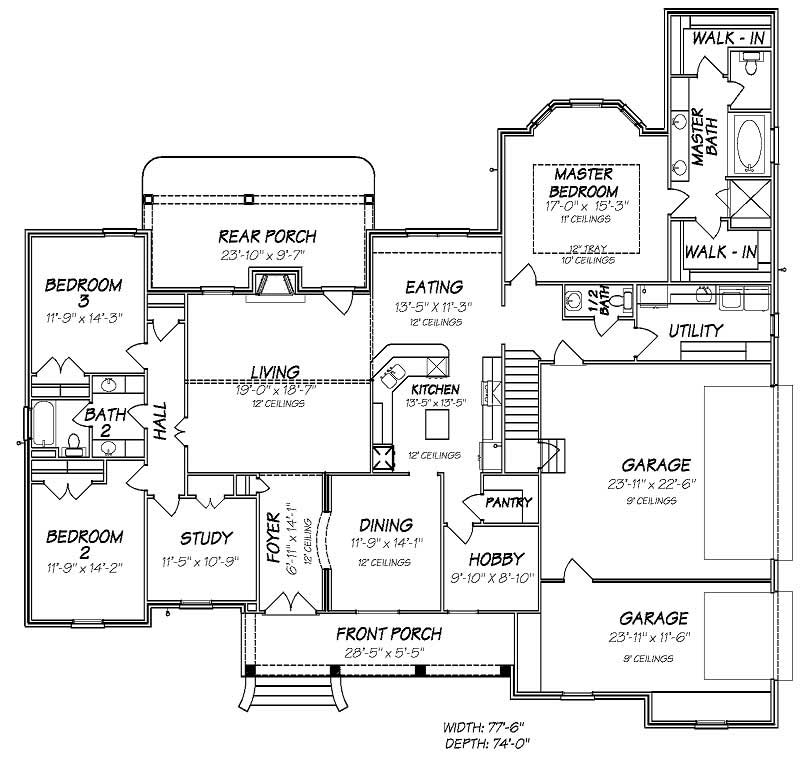 Floor Plan First Story of Cape Cod Plan #140-1027