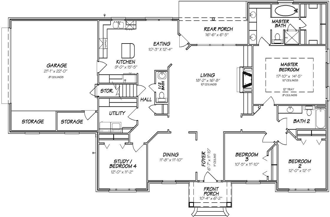 Floor Plan First Story of European Plan #140-1029