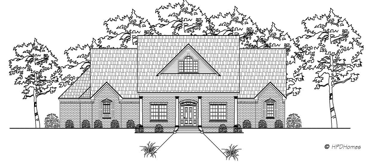 This is the front elevation for these Country House Plans.