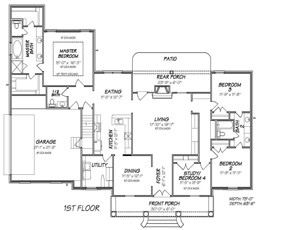 Floor Plan First Story of Cape Cod Plan #140-1034