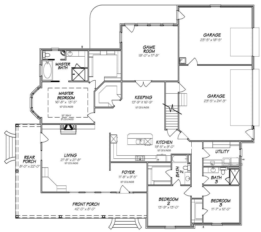 Floor Plan First Story of Country Plan #140-1036