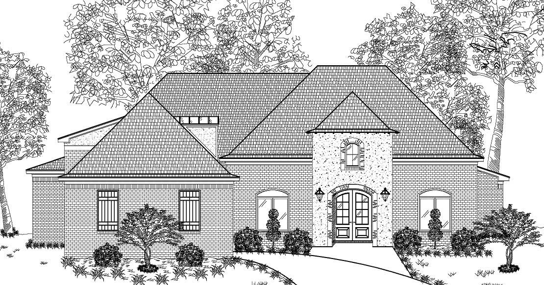 This is the front elevation of these European House Plans.