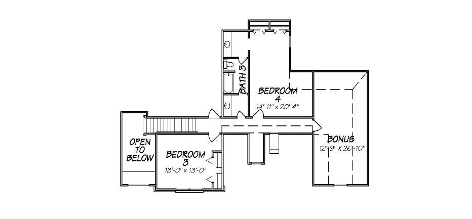 Floor Plan Second Story of Cape Cod Plan #140-1038