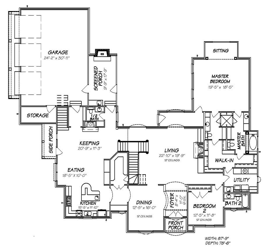 Floor Plan First Story of European Plan #140-1040