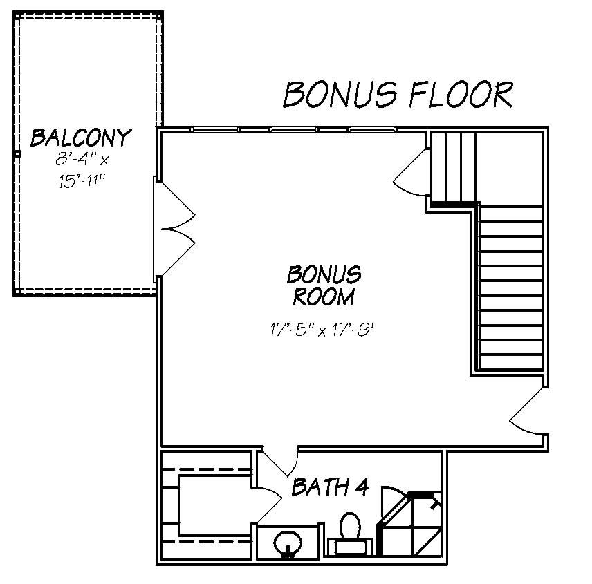 Floor Plan Bonus Room of European Plan #140-1041