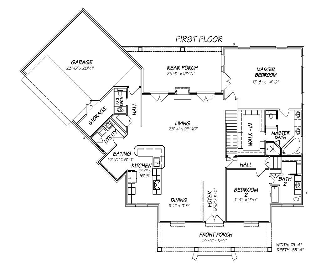 Floor Plan First Story of Cape Cod Plan #140-1043