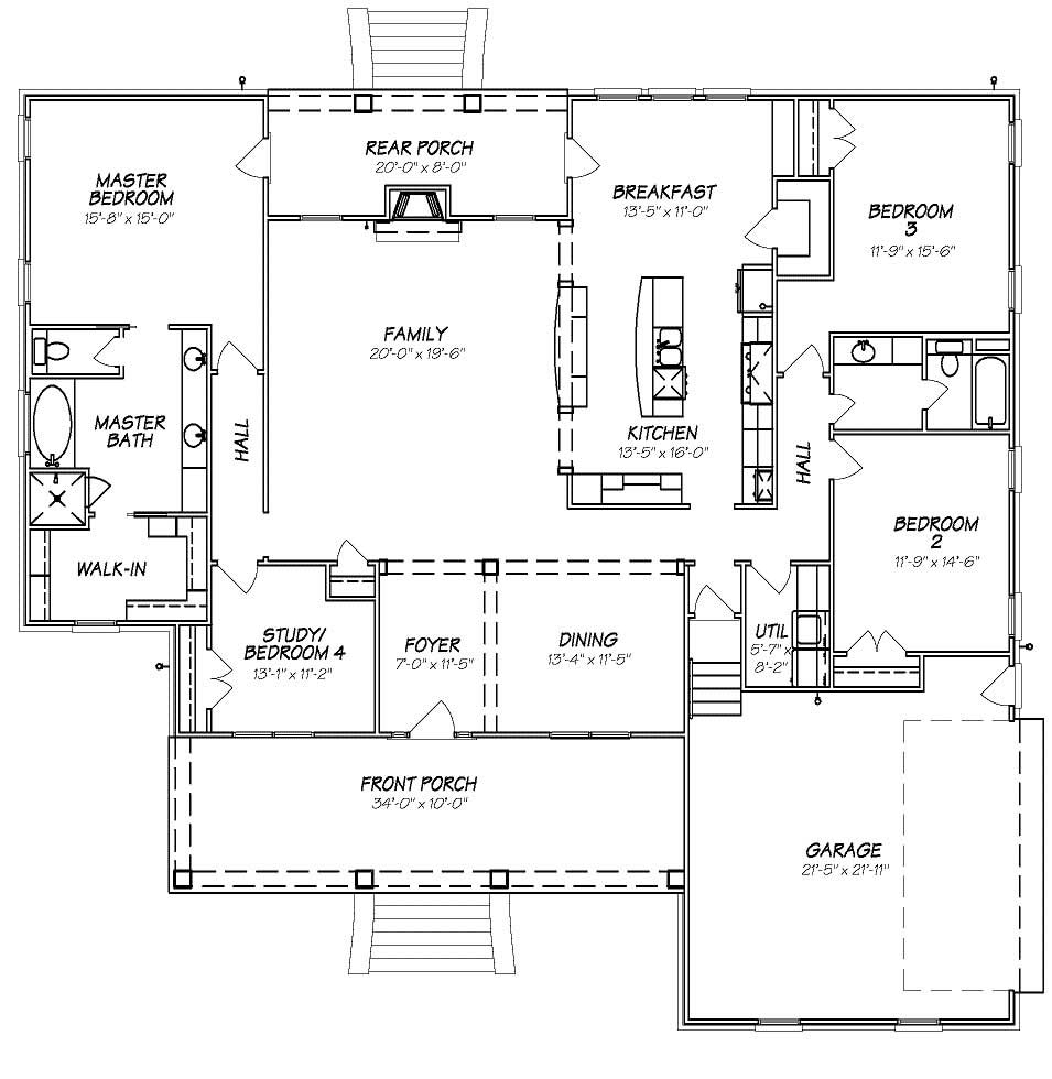 Floor Plan First Story of Country Plan #140-1044