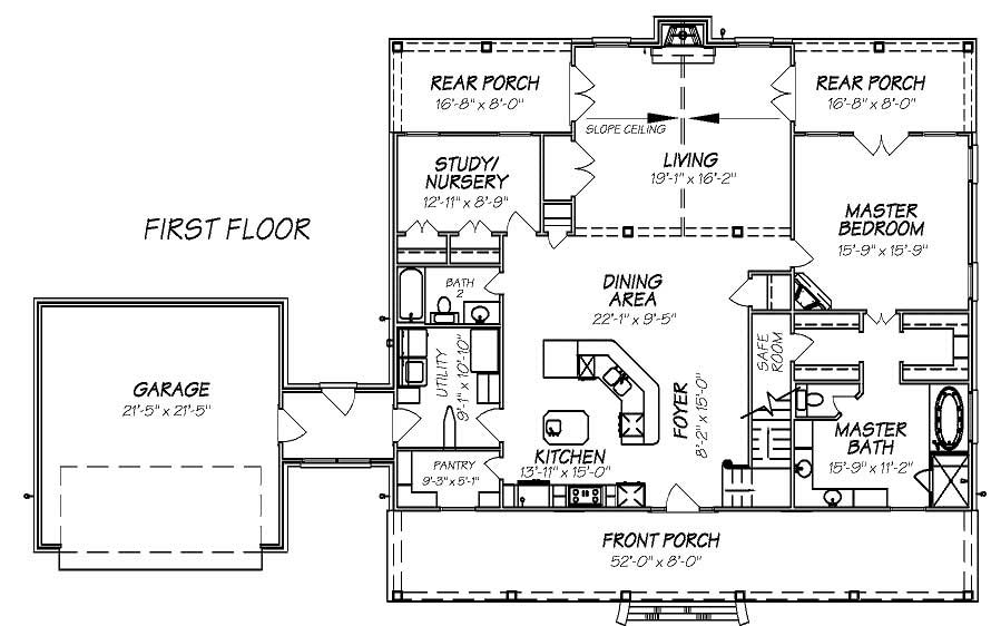 Floor Plan First Story of Cape Cod Plan #140-1045