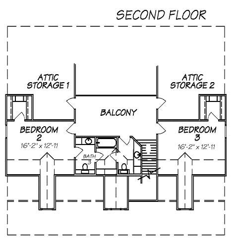 Floor Plan Second Story of Cape Cod Plan #140-1045