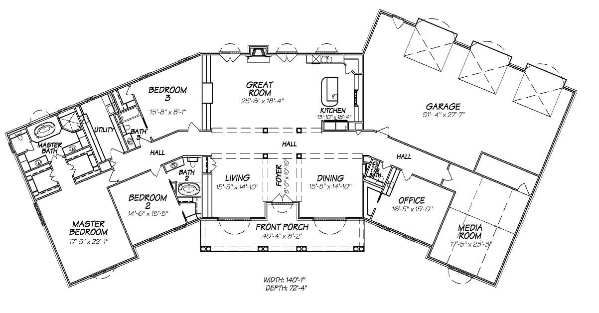 Floor Plan First Story of European Plan #140-1046