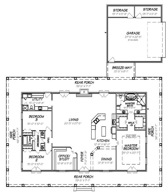 Floor Plan First Story of Country Plan #140-1049