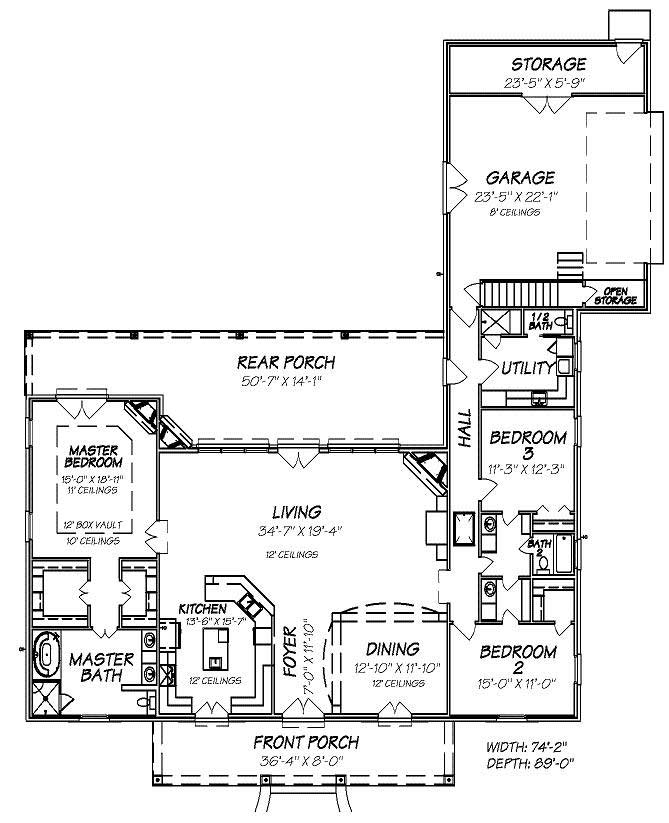 Floor Plan First Story of Colonial Plan #140-1050